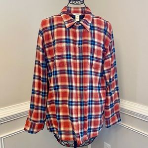 Sundance Rust Teal Cream Plaid Flannel Button Down Long Sleeve Shirt XL EUC